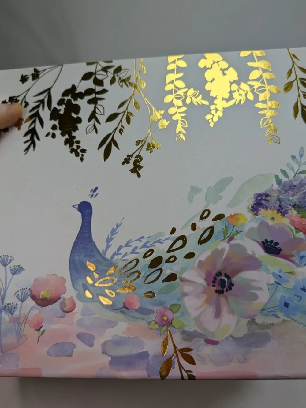Nesting Decorative Gift Boxes Peacock Floral Watercolor Gold Foil Set of 2